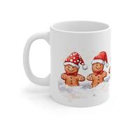 Teecustom Tasse Bonhommes Pain d’Épices de Noël - Mug Festif 325 ml - Cinq Biscuits en Bonnet de Santa - Cadeau Gourmand et Mignon