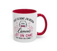 Teecustom Tasse Chat Homme et Femme - Tout ce dont j'ai besoin c'est d'Amour et un Chat - Mug Humour Félin - Cadeau Original pour Amoureux des Chats - 325 ml