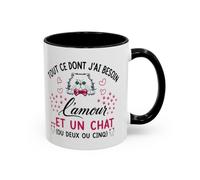 Teecustom Tasse Chat Homme et Femme - Tout ce dont j'ai besoin c'est d'Amour et un Chat - Mug Humour Félin - Cadeau Original pour Amoureux des Chats - 325 ml