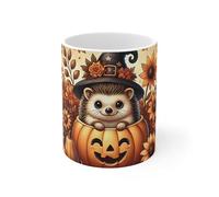 Teecustom Tasse Hérisson Automne - Mug Céramique 325 ml - Design Citrouille et Tournesols - Cadeau Cosy Halloween Nature