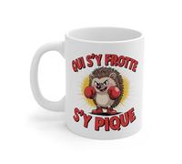 Teecustom Tasse Hérisson Drôle 325ml - Mug “Qui s’y frotte s’y pique” - Humour Combatif & Original - Céramique Micro-Ondes & Lave-Vaisselle