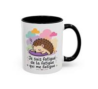 Teecustom Tasse Je Suis Fatigué de la Fatigue - Mug Humour Hérisson Fatigué - Cadeau Homme Femme 325ml Noir Bleu Rouge