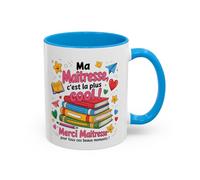 Teecustom Tasse Merci Maîtresse - Mug Cadeau Fin d’Année École Primaire - Remerciement Enseignante 325ml Noir Bleu Rouge