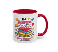Teecustom Tasse Merci Maîtresse - Mug Cadeau Fin d’Année École Primaire - Remerciement Enseignante 325ml Noir Bleu Rouge