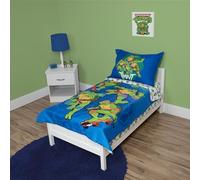 Teenage Mutant Ninja Turtles Parure de lit 4 pièces pour Enfant - Comprend Une Couette, Une Parure de lit, Un Drap-Housse + Un Drap Plat + Une taie d'oreiller réversible pour lit garçon, Bleu