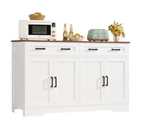 TEENFON Buffet Cuisine 140cm pour Salon et Salle à Manger, Meuble de Rangement avec 2 Grands Tiroirs et 4 Portes, Économiseur d'Espace avec Étagère Réglable, Blanc 140x40x80 cm