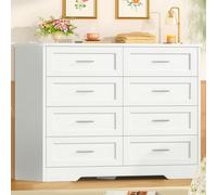 TEENFON Commode Blanche 8 Tiroirs, Commode pour Chambre Adulte et Enfant, Meuble de Rangement Multifonctionnel Idéal pour Le Salon, la Salle à Manger ou l'Entrée - 107 x 35 x 96.5 cm