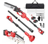 TEENO 2-en-1 8 Pouces Tronçonneuse télescopique & Mini tronçonneuse | 2 Batteries 4,0 Ah丨Moteur sans balais丨2×guides 8"+4×chaînes 8"丨Perche télescopique 2M Réglable 360°丨pour l'élagage en hauteur