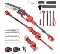 TEENO 6-en-1 Mini Tronçonneuse 8 pouces丨Taille Haie&Élagueuse sur perche | Élagueuse sur perche avec perche 2m丨2 batteries 4000mAh丨Moteur sans丨Tête pivotante 360°丨Balais pour l’entretien du jardin