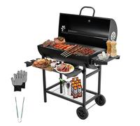 TEENO Barbecue au Charbon de Bois avec Grille de Cuisson XXL, Gants Anti-Brûlures, Thermomètre, Tiroir à Cendres, Évent Réglable, Grand Barbecue (Basic)