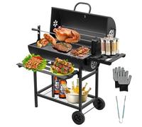 TEENO Barbecue au Charbon de Bois avec Grille de Cuisson XXL, Gants Anti-Brûlures, Thermomètre, Tiroir à Cendres, Évent Réglable, Grand Barbecue (Upgraded with Chicken Grill)