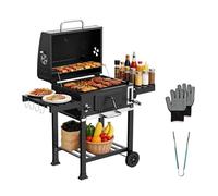 TEENO Barbecue au Charbon XXL -Thermomètre Intégré, Gants Anti-Chaleur, Cheminée, Ouvre-Bouteille & Fumoir - 6 vitesses Grand Modèle pour Grillades Extérieures, Partis et Famille