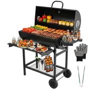 TEENO BBQ charbon grille XXL, gants anti-brûlure, thermomètre, cendrier, évent réglable