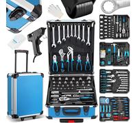 TEENO Boite à Outils | 1000 Pièces | Caisse a Outil en Chrome Vanadium | Outil Multifonction avec Valise Aluminium et Poignée Télescopique