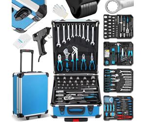 TEENO Boite à Outils | 1000 Pièces | Caisse a Outil en Chrome Vanadium | Outil Multifonction avec Valise Aluminium et Poignée Télescopique