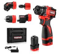 TEENO Brushless 18V 25+3 Couple Multifonctionnel Kit Perceuse Visseuse sans Fil à Percussion 45Nm,4en1,2 Batteries,2 Vitesses