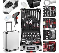 TEENO Caisse à Outil | 1000 Pièces Boite à Outils en Chrome Vanadium | Outil Multifonction avec Valise Aluminium et Poignée Télescopique | Malette Outils Roulante pour Entretien et Réparation