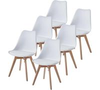 TEENO Chaises Salle à Manger, Chaises Scandinaves Lot de 6, Chaise Bureau, Chaise Cuisine Lot de 6, Chaise de Salon, Chaise Blanche et Bois