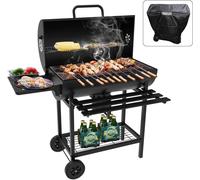 TEENO Chariot à Barbecue de Bois,Grill XXL à Charbon avec Couvercle, Thermomètre,Tiroir à Cendres,Comprend une housse en tissu imperméable