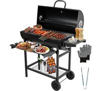 TEENO Chariot à Barbecue de Bois,Grill XXL à Charbon avec Couvercle, Thermomètre,Tiroir à Cendres,Gants anti-brûlures, Évent Réglable