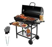 TEENO chariot BBQ bois, grill XXL charbon couvercle, thermomètre, cendrier, évent réglable