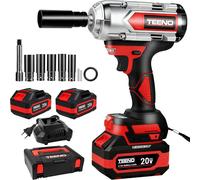 TEENO hoc Sans Fil Brushless 1000 Nm, 1/2" avec 2 Batteries 4.0Ah & Chargeur, 5 Douilles 17/19/21/22/24mm & Prolongateur, Rallonge