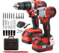 TEENO hocs sans fil + perceuse à percussion,avec 2 batteries 3,0 Ah et 1 chargeur, 29 accessoires, 2 vitesses