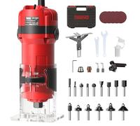 TEENO Défonceuse Affleureuse Électrique 800W 15000-32000 RPM Avec 32 Accessoires, Affleureuse à Bois Avec 15 Fraises à Défoncer Queue de 1/4", 6 Vitesses Variables, Boite en Plastique