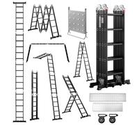 TEENO Échelle 5,8m Alu 7en1, support travail, plateformes, pieds caoutchouc, roues