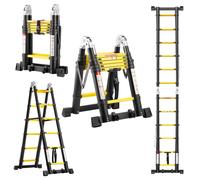 TEENO Échelle alu 3,8 m (1,9+1,9), escabeau polyvalent, antidérapant, 2 roues amovibles, stabilisateurs triangulaires, barre stabilisatrice, EN131, no