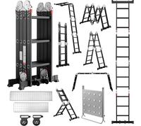 TEENO Échelle Multifonction 7 en 1, 3.6 M, 4x3 Marches, Échelle Pliante en Aluminium avec 2 Plateformes, Support de Travail pour Échelle