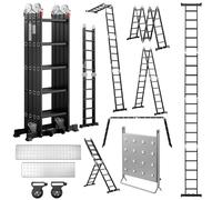 TEENO Échelle Multifonction 7 en 1, 5.8 M, 4x5 Marches, Échelle Pliante en Aluminium avec 2 Plateformes, Pieds en Caoutchouc, 2 Roues Amovibles