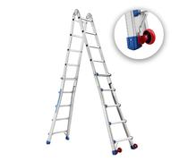 TEENO Echelle Telescopique 5,1m en Aluminium, Escabeau 5x5 Marches avec roulettes