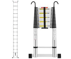 TEENO Échelle Télescopique 6.2 M, Escabeau Telescopique Pliable en Aluminium avec Barre Stabilisatrice et Crochet Amovible, Charge Max 150 kg