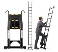 TEENO Échelle Télescopique 6.2 m Pliable en Aluminium, Barre Stabilisatrice et Crochet