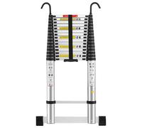 TEENO Échelle télescopique alu 6,2m, barre stabilisatrice, crochet, charge sécurisée 150kg