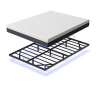 TEENO Ensemble Cadre de lit métallique à LED 140 x200 cm + Matelas en mousse 21 cm