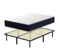 TEENO Ensemble Composè,Matelas Mousse à Mémoire de Forme 140x200x28 cm+Sommier à Lattes sur Pieds,9 Pieds Inclus,Ensemble Matelas et sommier