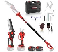 TEENO Ensemble de jardinage 4 en 1 : sécateur électrique 0-40 mm + mini tronçonneuse sans fil 6 pouces + perche télescopique 160-280 cm,2X4,0 Ah batteries, angle réglable à 120°