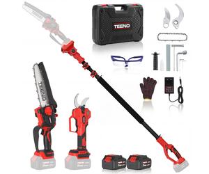 TEENO Ensemble de jardinage 4 en 1, sécateur électrique 0-40mm+mini tronçonneuse