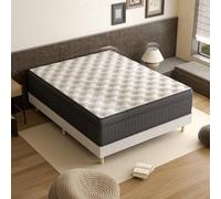 TEENO Ensemble Lit 140×190 | Matelas Hybride 25 cm 7 Zones + Sommier Tapissier 2×14 Lattes | Dureté Moyenne | Oeko-TEX | Noir