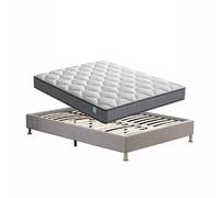 TEENO Ensemble Matelas à ressorts + Cadre de lit Plateforme Capitonné 160x200cm