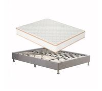 TEENO Ensemble Matelas en mousse + Cadre de lit Plateforme Capitonné 160x200cm