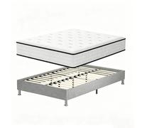 TEENO Ensemble Matelas en mousse + Cadre de lit Plateforme Capitonné 160x200cm