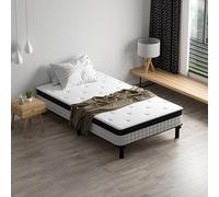 TEENO Ensemble Matelas et Sommier 90x200cm,Matelas à Ressorts ensachés et Robuste Cadre de lit en Fer avec 6 Pieds, Lit Complet, épaisseur 18cm,Anti - acariens et Longue durée de Vie