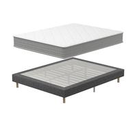 TEENO Ensemble Sommier et Matelas 180x200 cm, Lit 2 Personnes Complet avec Sommier Tapissier et Matelas Memoire de Forme, Confort, Respirant, sans Perturbation (180x200x22+Sommier Gris)