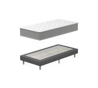 TEENO Ensemble Sommier et Matelas 90x190 cm, Lit Une Personne Complet avec Sommier Tapissier et Matelas Memoire de Forme, Confort, Respirant, sans Perturbation (90x190x22+Sommier Gris)
