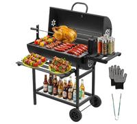 TEENO Grand barbecue, charbon de bois, avec grille à poulet, gants, clip