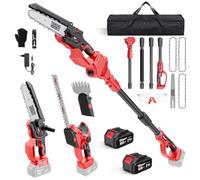TEENO Kit 6-en-1 Taille-Haie Télescopique&Mini-tronçonneuse 8"丨2×4000mAh | Moteur sans balais丨Perche télescopique 2m 360°丨élagueuse sur perche丨accessoires complets丨taille-haie batterie丨branches hautes