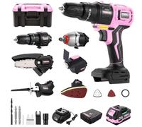 TEENO Kit Combiné Sans Fil 20V, Outil Multi-Fonctionnel Sans fil 6 en 1 Avec étui, Perceuse, Scie Sabre, Scie à Chaîne, Cef à Chocs, Outil Oscillant, Ponceuse Avec Accessoires